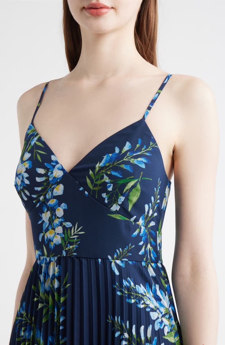 Julia Jordan Floral Pleated Gown, Alternate, color, Navy Multi