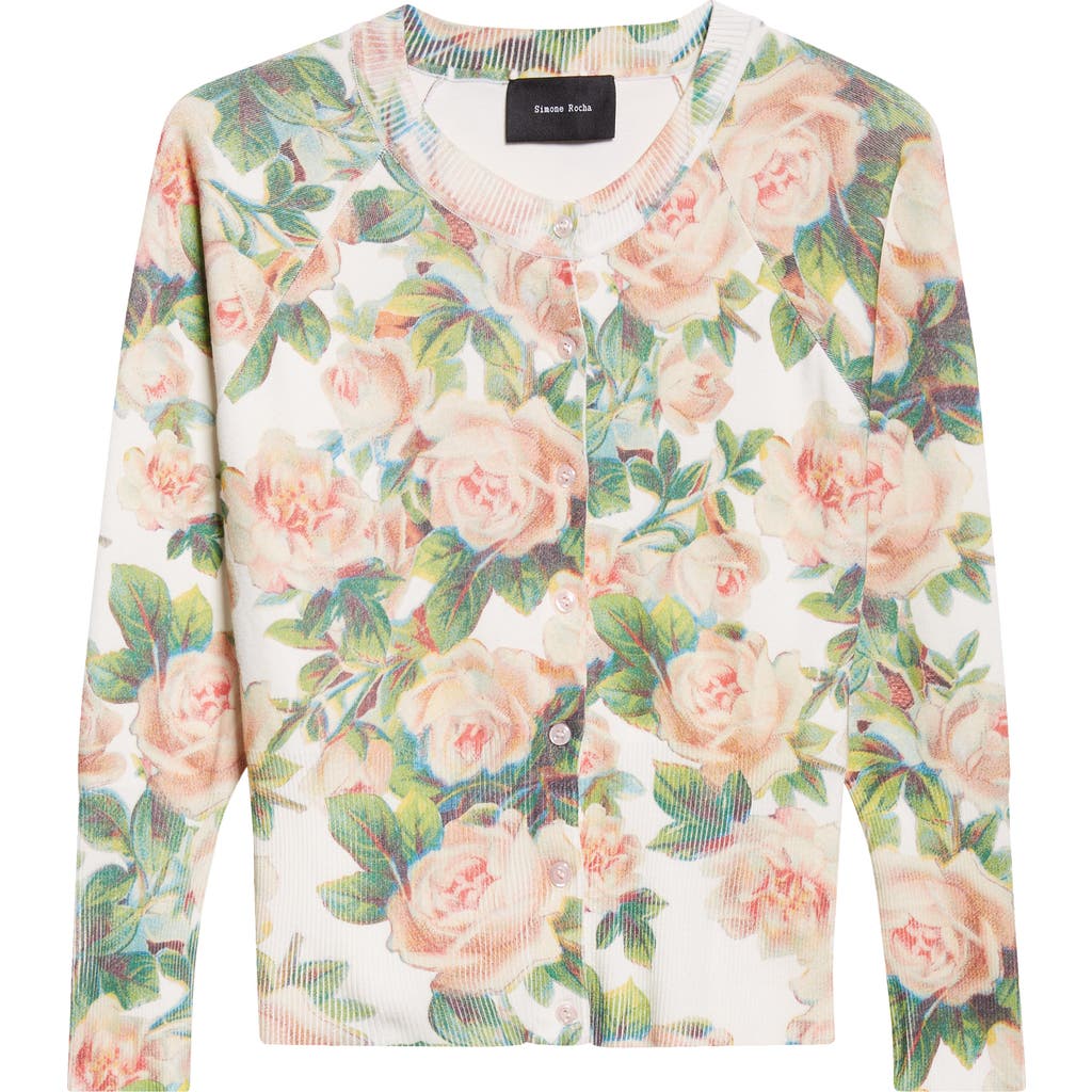 Simone Rocha Shrunken Floral Knit Jumper In Brown