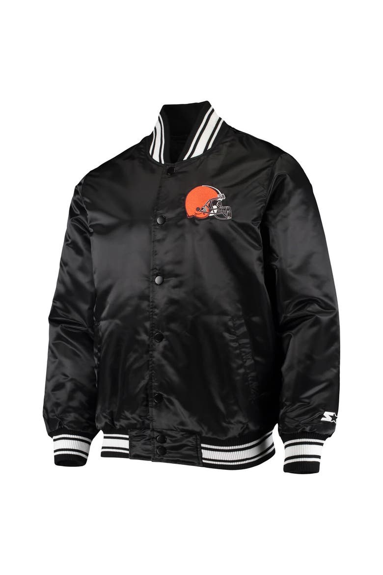 Men's Starter Black Cleveland Browns Locker Room Satin Varsity Full-Snap Jacket, Alternate, color, Black