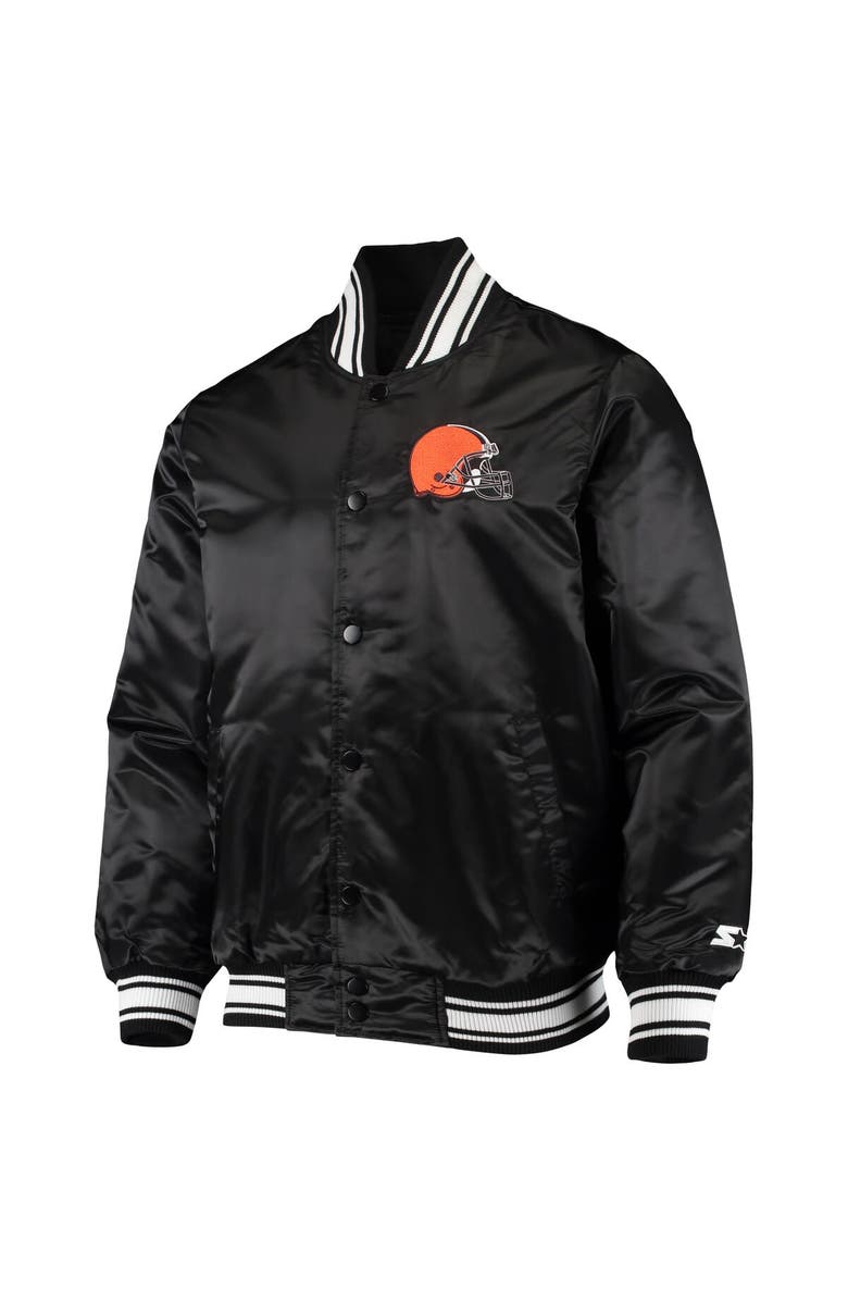 STARTER Men's Starter Black Cleveland Browns Locker Room Satin Varsity Full-Snap Jacket, Alternate, color, 