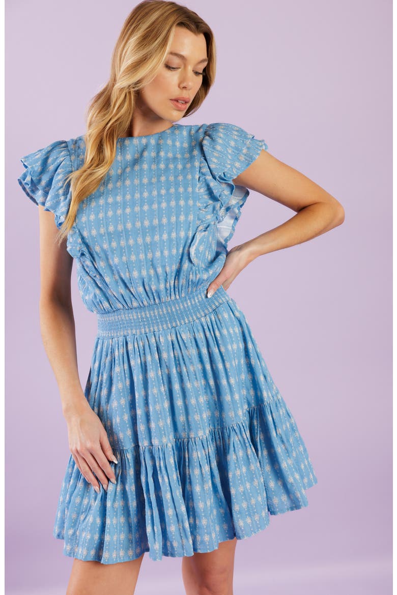 Ruffle Cap Sleeve Textured Minidress, Alternate, color, POWDER BLUE