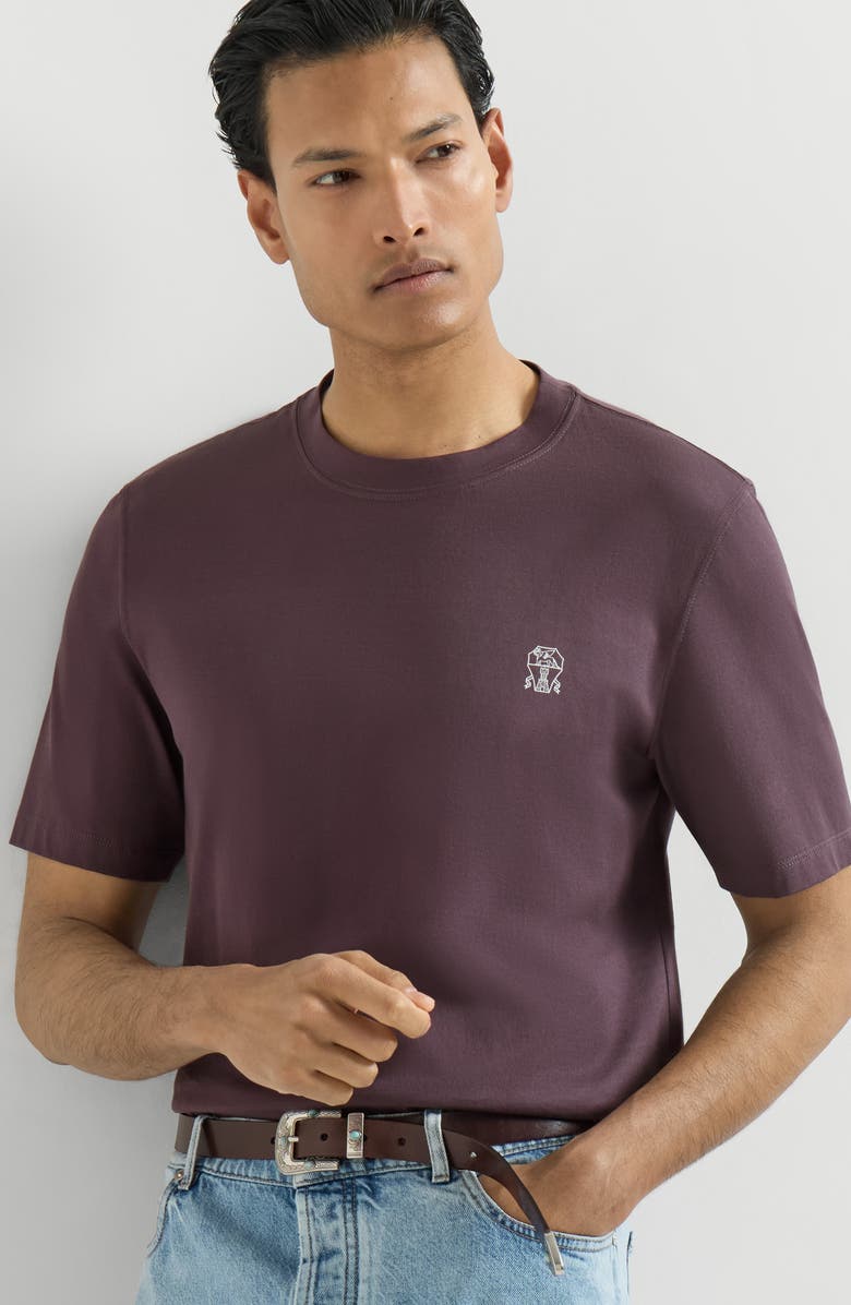 Brunello Cucinelli Cotton jersey crew neck T-shirt with logo, Alternate, color, Light Grey