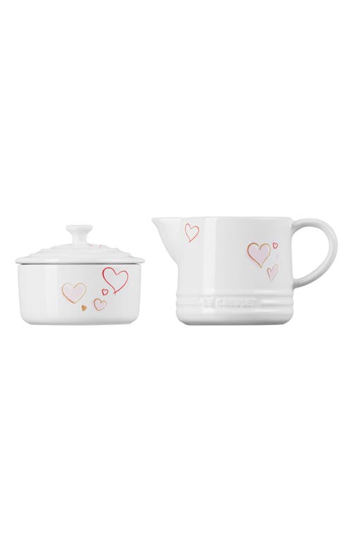 Le Creuset Mon Coeur Stoneware Sugar & Creamer Set In White