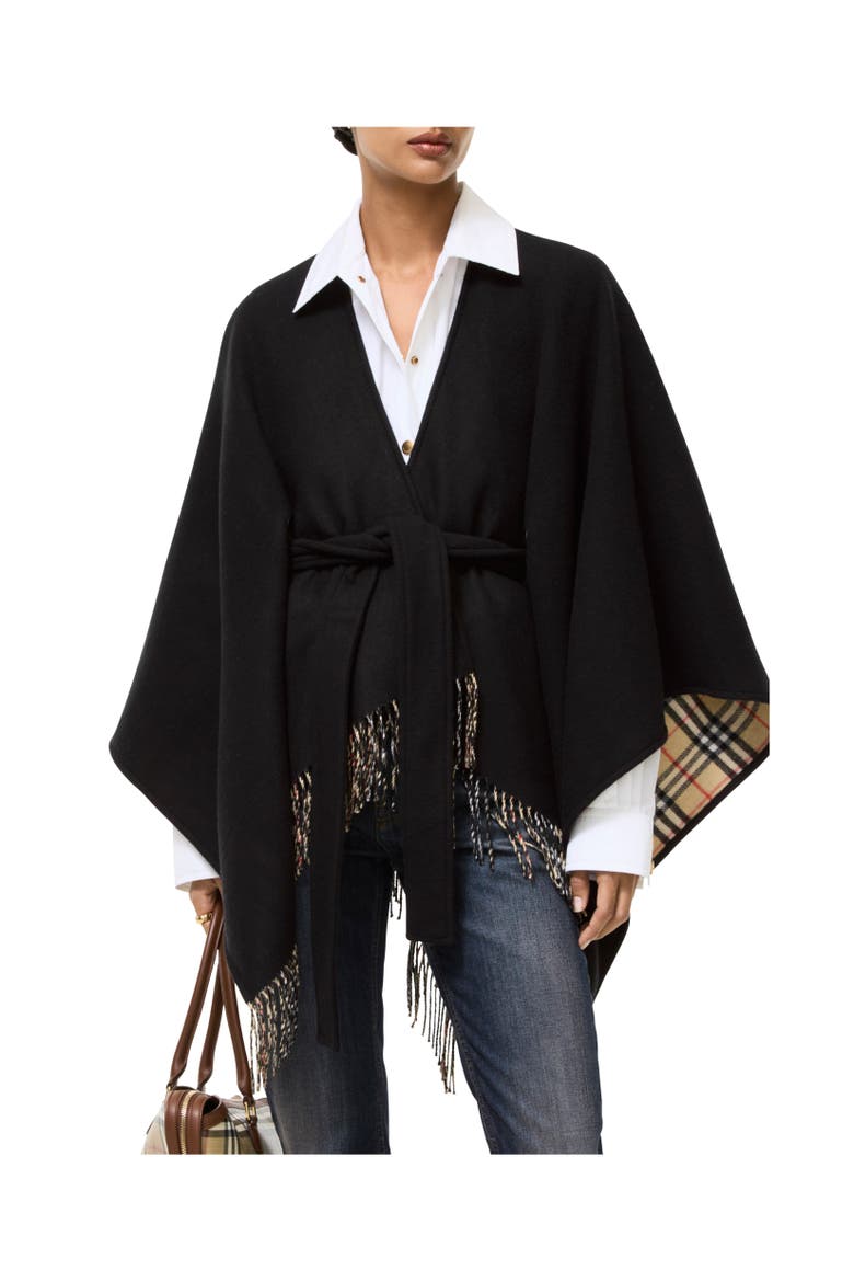 Wool Tay Cape, Alternate, color, Black/sand beige