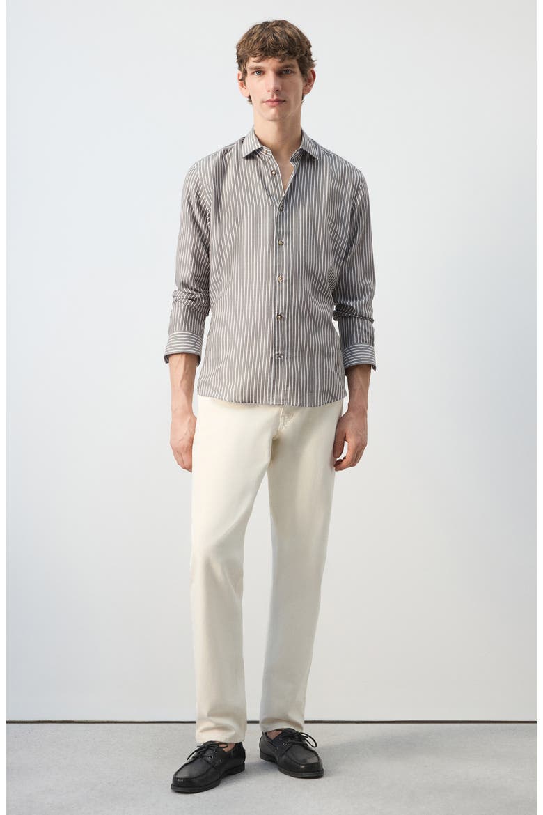 Stripe Button-Up Shirt, Alternate, color, KHAKI GREY