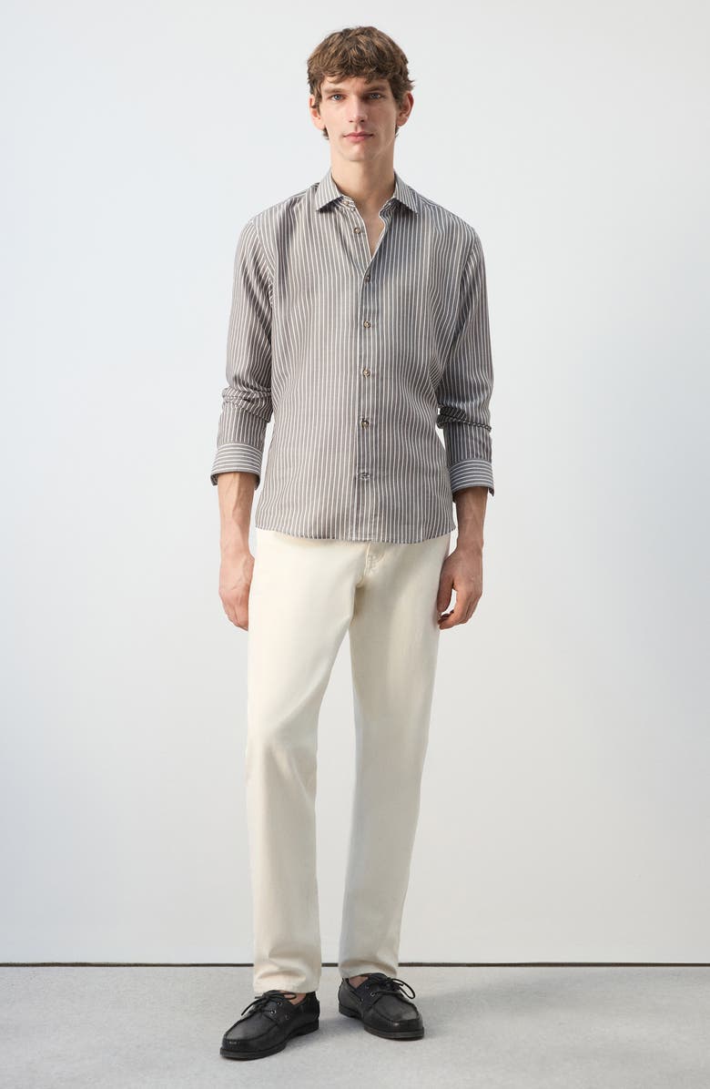 MANGO Stripe Button-Up Shirt, Alternate, color, Khaki Grey