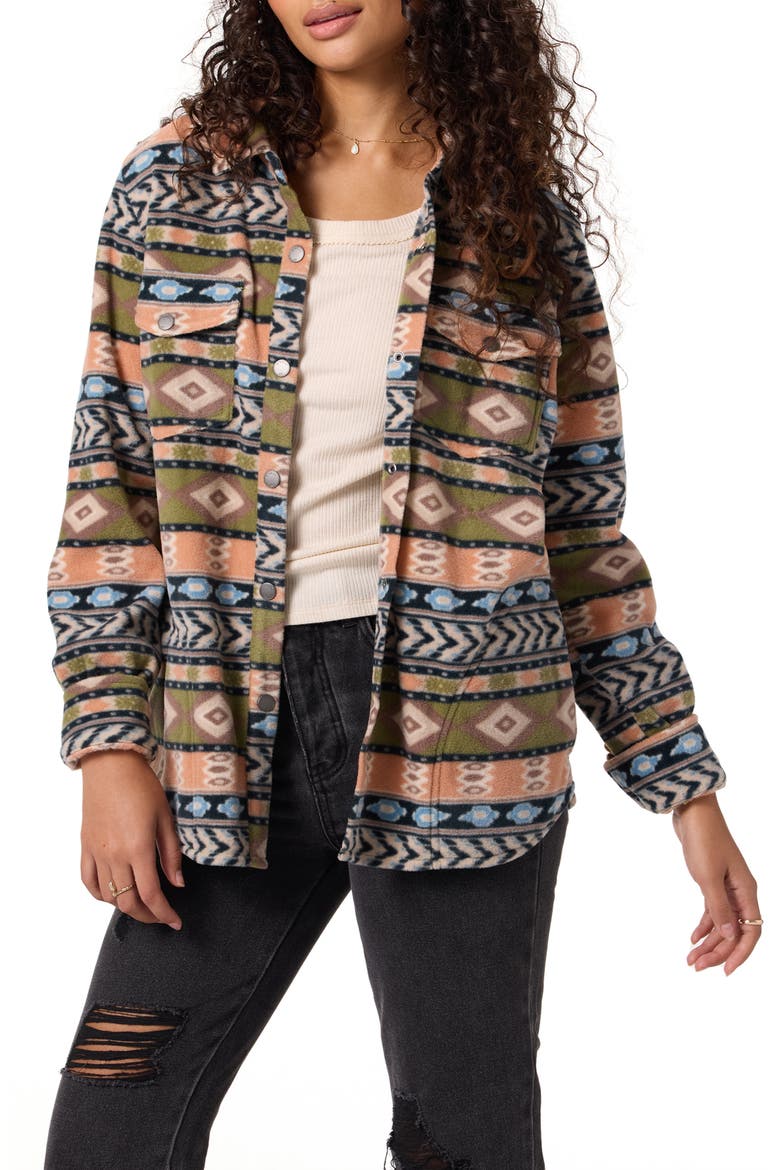Zuma Print Superfleece Shirt Jacket, Main, color, MARTINI OLIVE