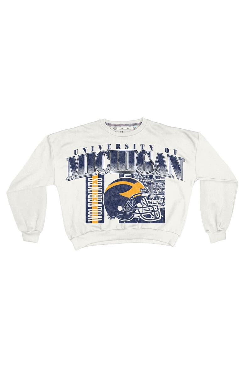 Women's Pressbox White Michigan Wolverines Oversized Janice Retro Waist-Length Sweatshirt, Alternate, color, White