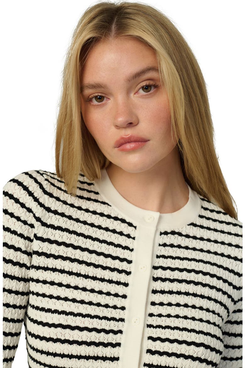 The Pointelle Dani Cardigan, Alternate, color, MILK/ BLACK STRIPE