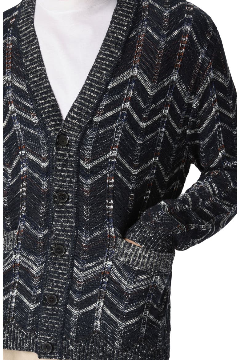 Cotton Chevron Cardigan With Ribbed Trims, Alternate, color, Blue