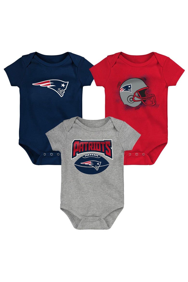 Infant Navy/Red/Heathered Gray New England Patriots 3-Pack Game On Bodysuit Set, Main, color, Navy