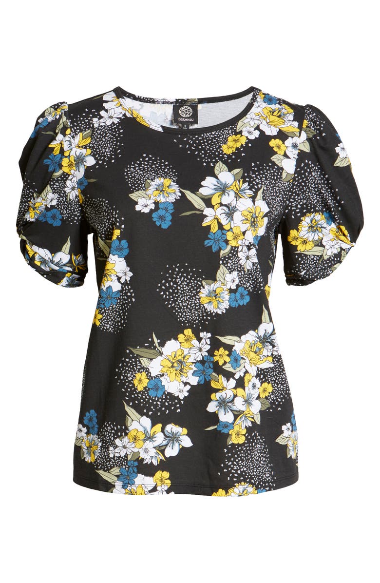 Bobeau Print Puff Sleeve Cotton T-Shirt, Alternate, color,