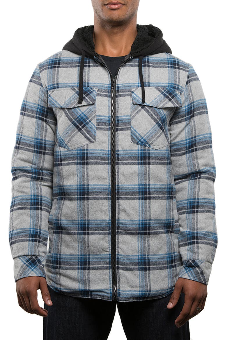 Redwood Flannel Hooded Jacket, Main, color, GREY/ BLUE