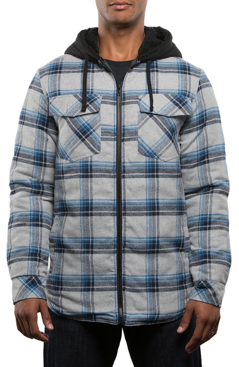 BURNSIDE Redwood Flannel Hooded Jacket, Main, color, Grey/ Blue