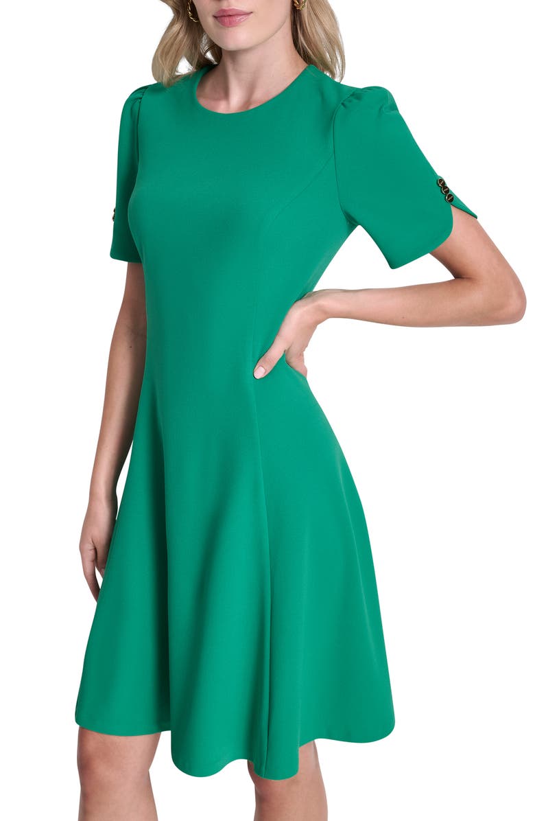 DKNY Button Trim Fit & Flare Midi Dress, Alternate, color, Parakeet