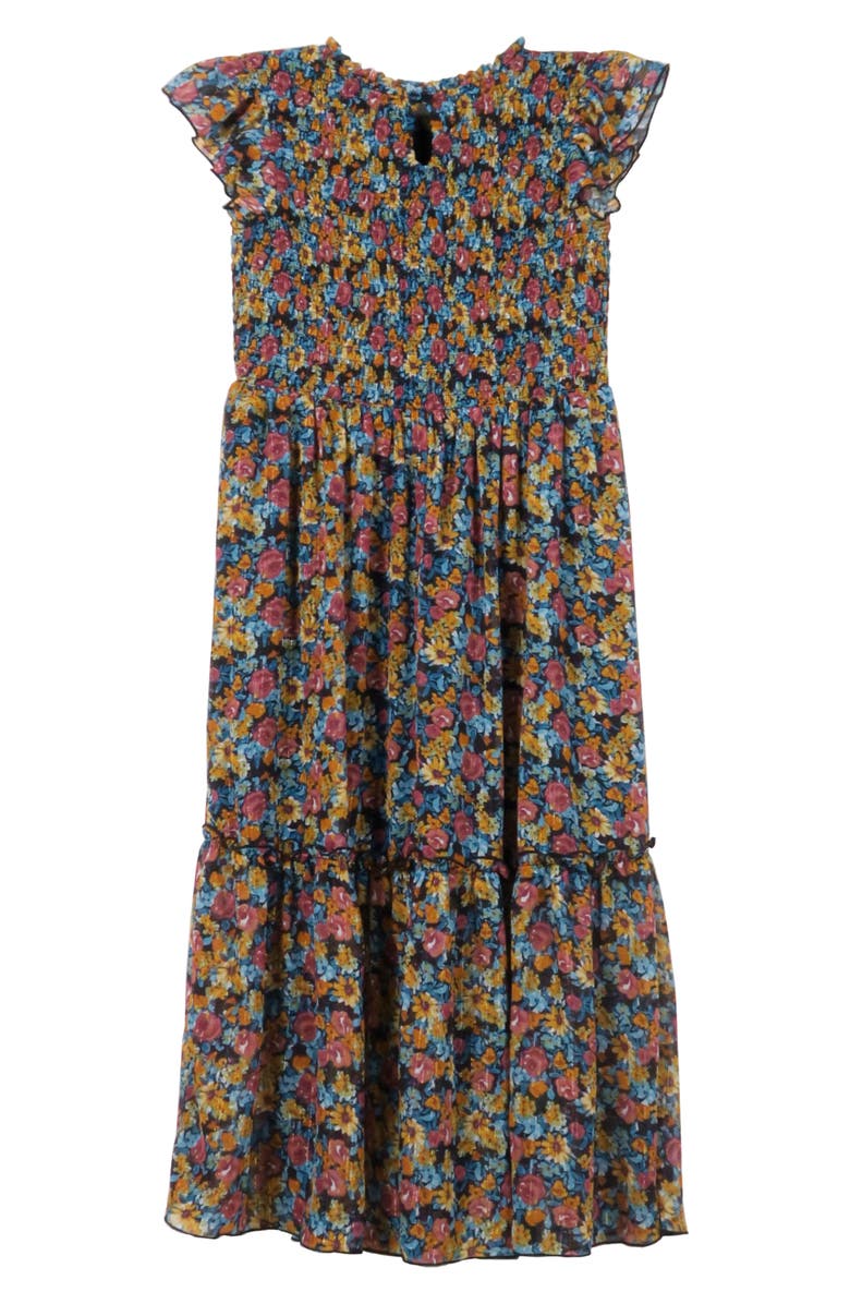 Zunie Kids' Floral Ruffle Smocked Bodice Dress, Alternate, color, 