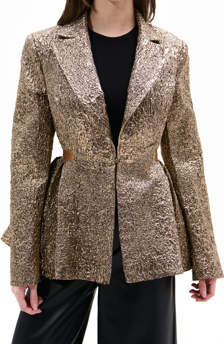 AZALEA WANG Metallic Peplum Blazer, Main, color, Denim