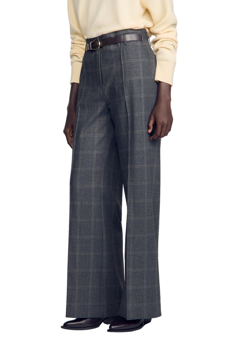 Checked straight-leg trousers, Alternate, color, Grey