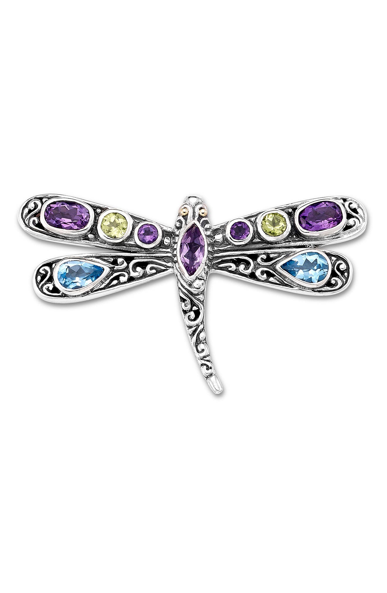 SAMUEL B. Sterling Silver & 18K Gold Gemstone Dragonfly Pendant