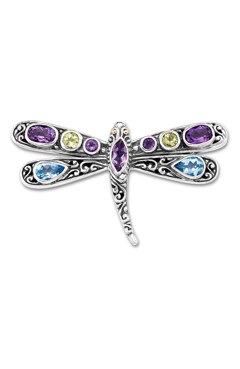 SAMUEL B. Sterling Silver & 18K Gold Gemstone Dragonfly Pendant, Main, color, Multi