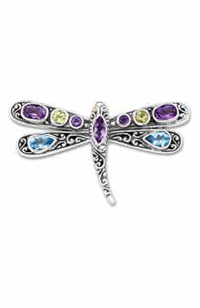 SAMUEL B. Sterling Silver & 18K Gold Gemstone Dragonfly Pendant