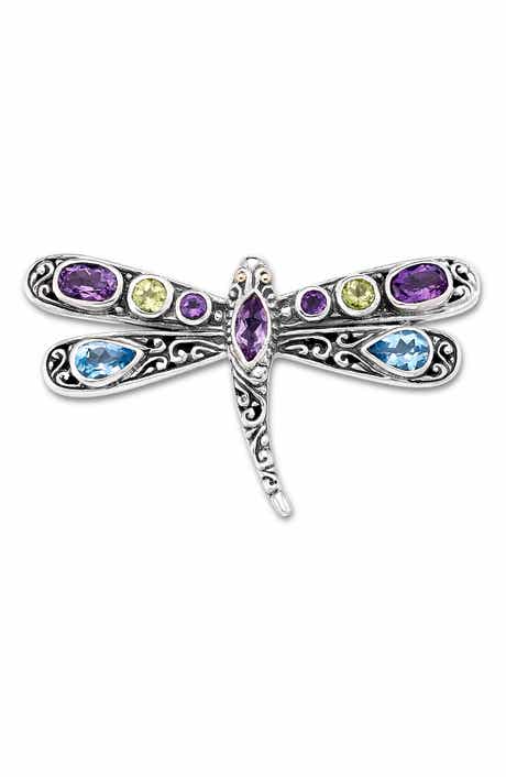 SAMUEL B. Sterling Silver & 18K Gold Gemstone Dragonfly Pendant