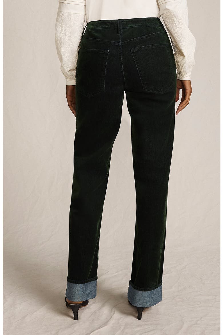 Flocked Denim Mid Rise Relaxed Straight Leg Cuff Jeans, Alternate, color, Balsam Green