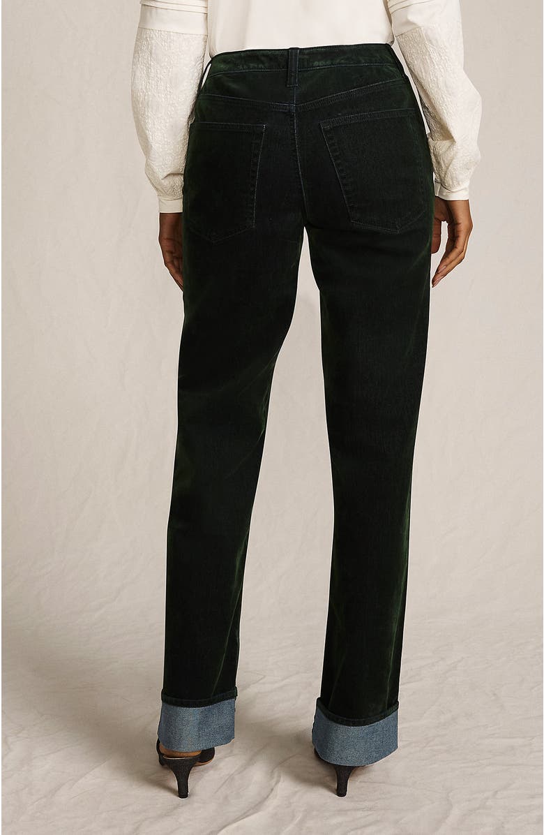 Lands' End Flocked Denim Mid Rise Relaxed Straight Leg Cuff Jeans, Alternate, color, Balsam Green