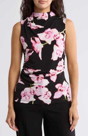 CALVIN KLEIN CALVIN KLEIN MOCK NECK SLEEVELESS DRAPED TOP 