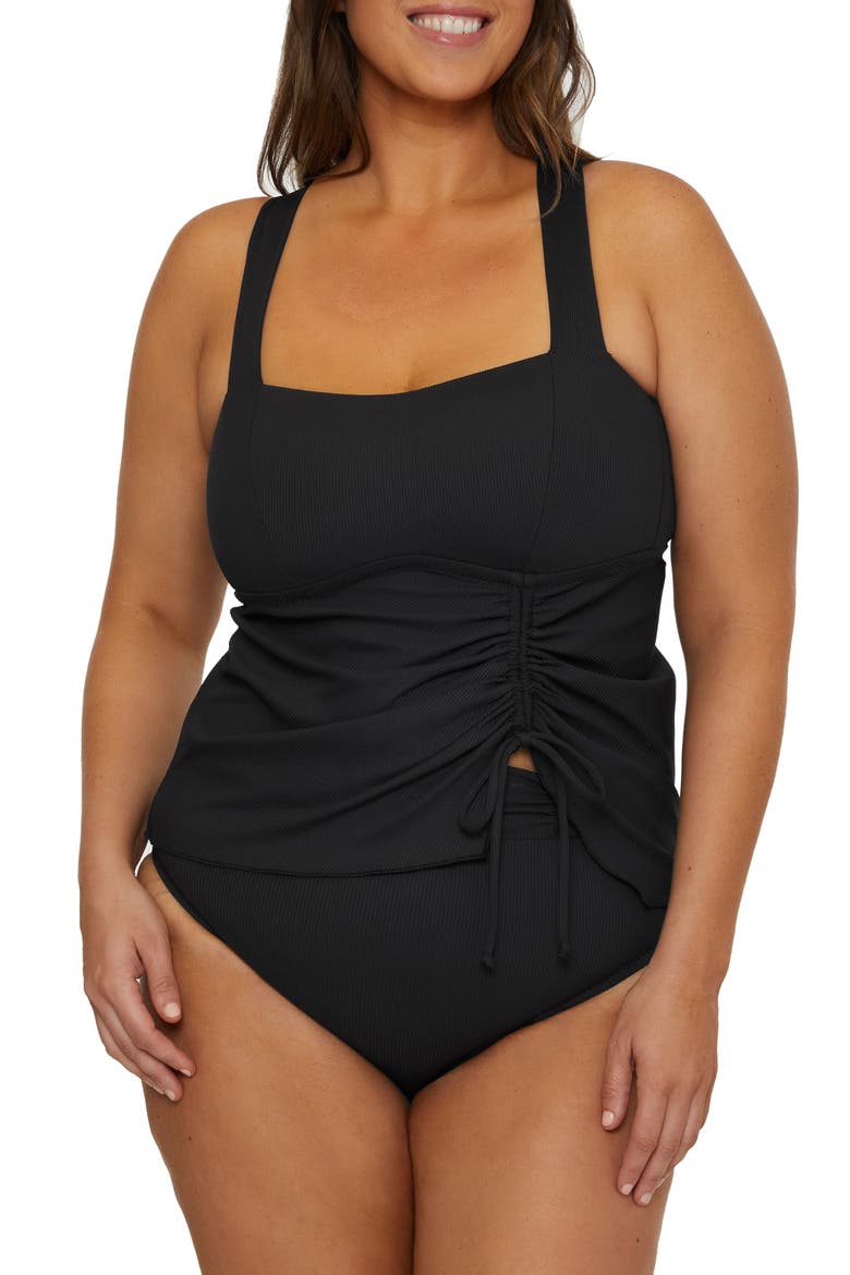 Modern Edge Rib Tankini, Main, color, BLACK