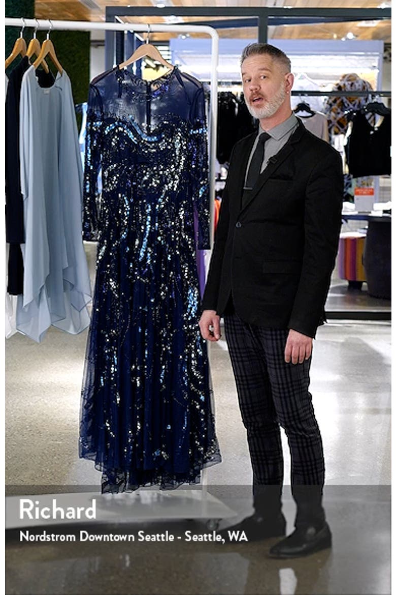 Long Sleeve Embellished Illusion Evening Gown video