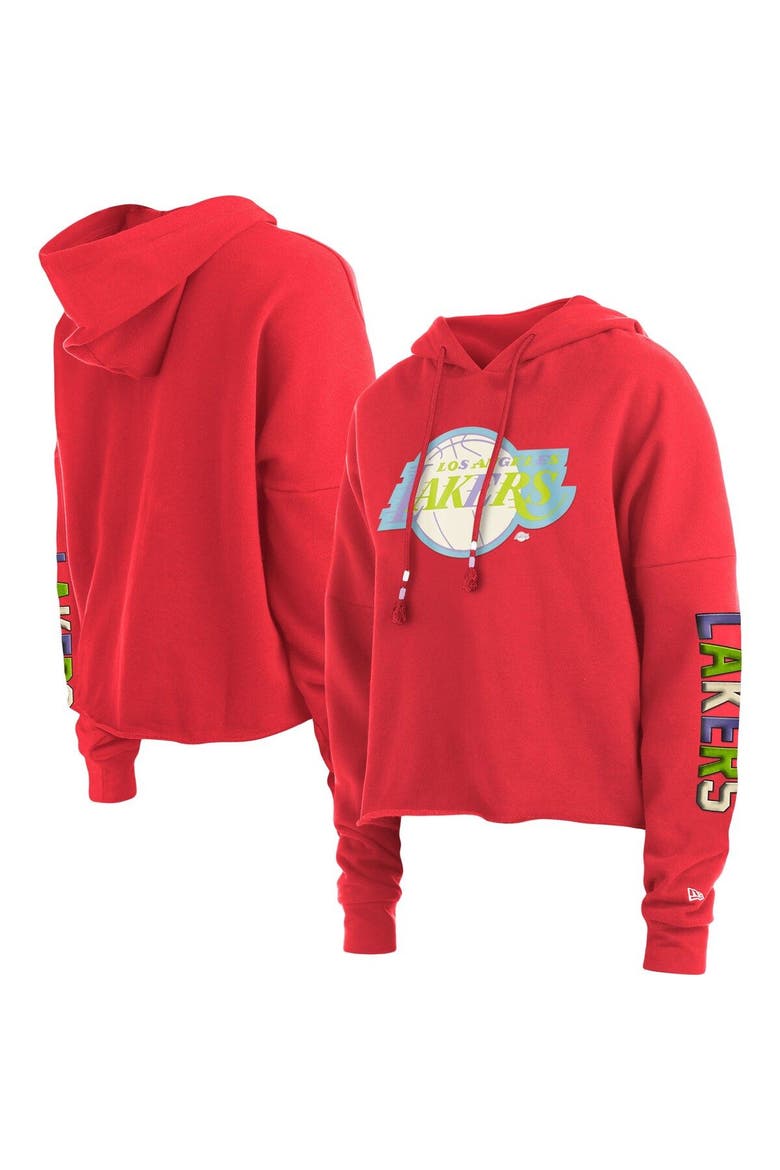 Women's New Era Red Los Angeles Lakers Color Pack Cropped Top Pullover Hoodie, Main, color, Red