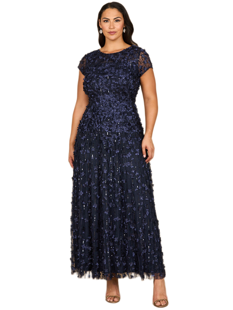 3D Floral Embellished Cap Sleeve Gown