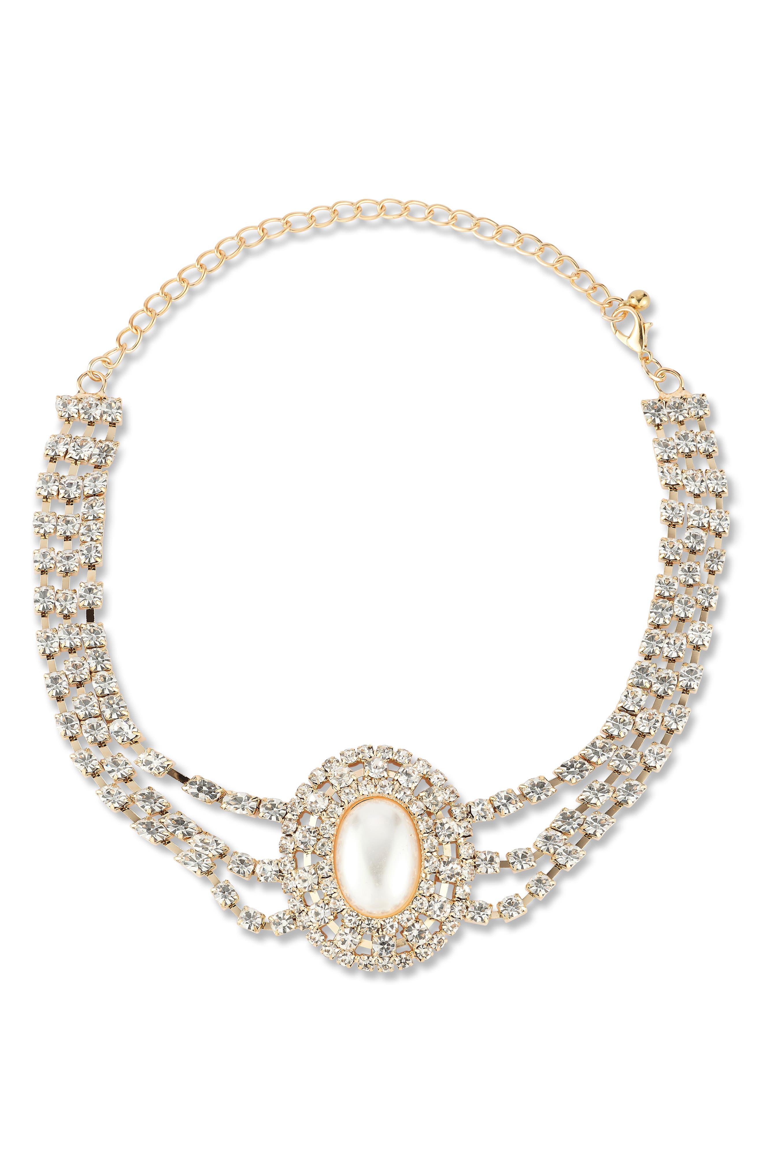 Faux Pearl & Cubic Zirconia Choker Necklace
