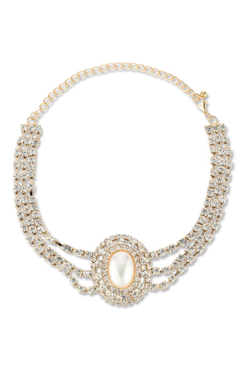 Faux Pearl & Cubic Zirconia Choker Necklace, Main, color, GOLD