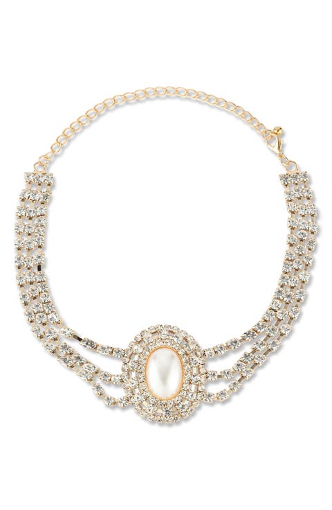 Faux Pearl & Cubic Zirconia Choker Necklace