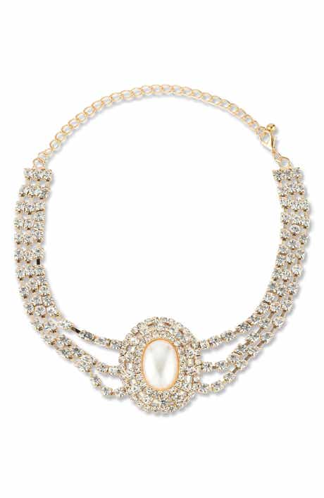 Faux Pearl & Cubic Zirconia Choker Necklace