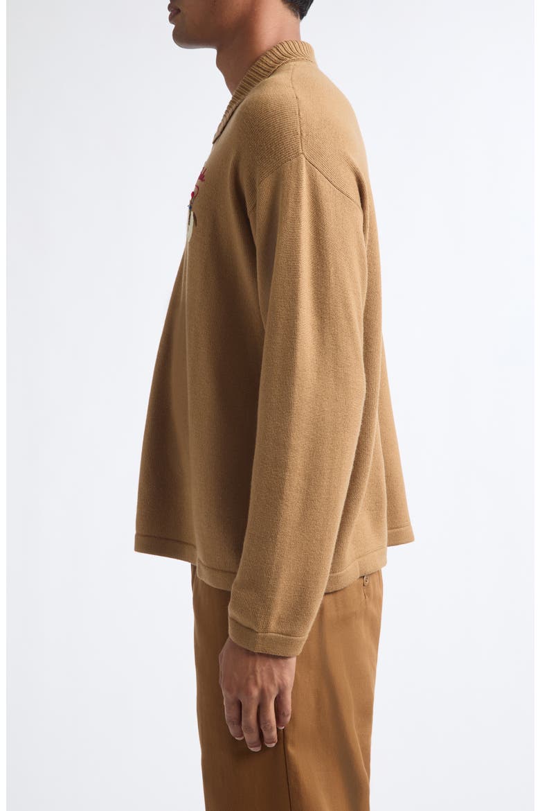 Cowboy Appliqué Merino Wool Polo Sweater, Alternate, color, TAN