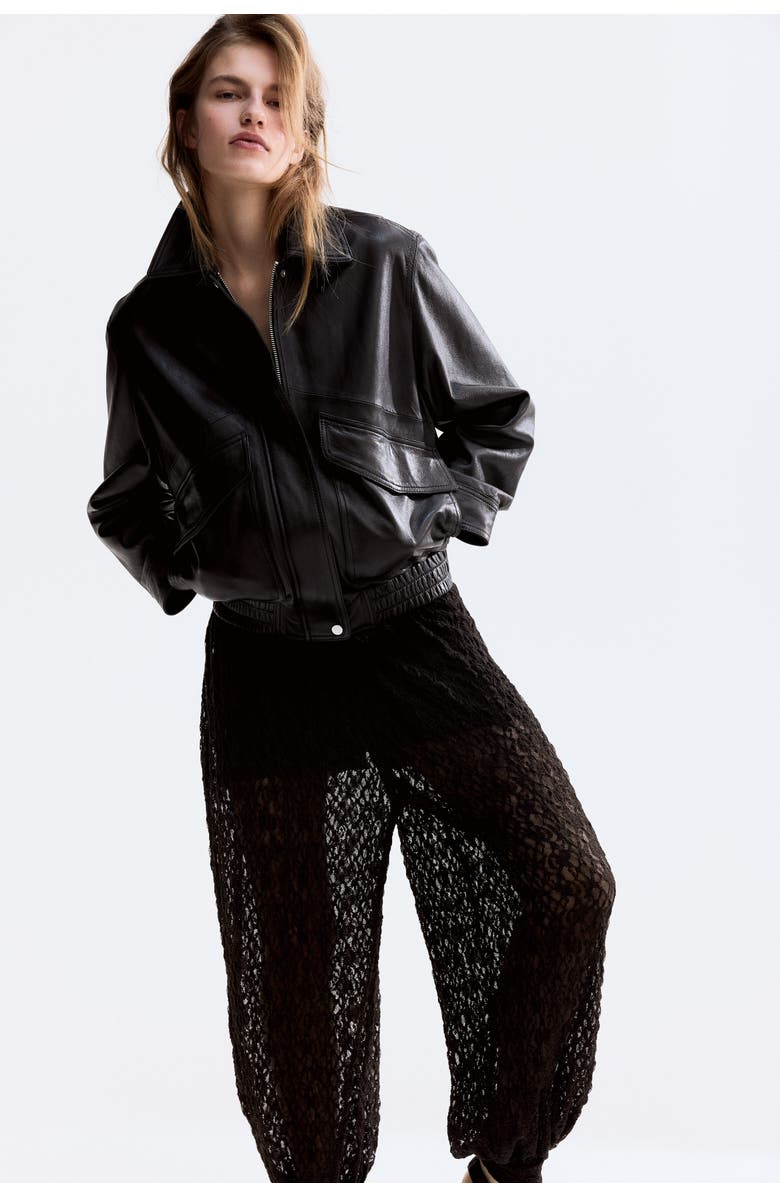 H&M Lace-look Trousers, Alternate, color, Dark Brown