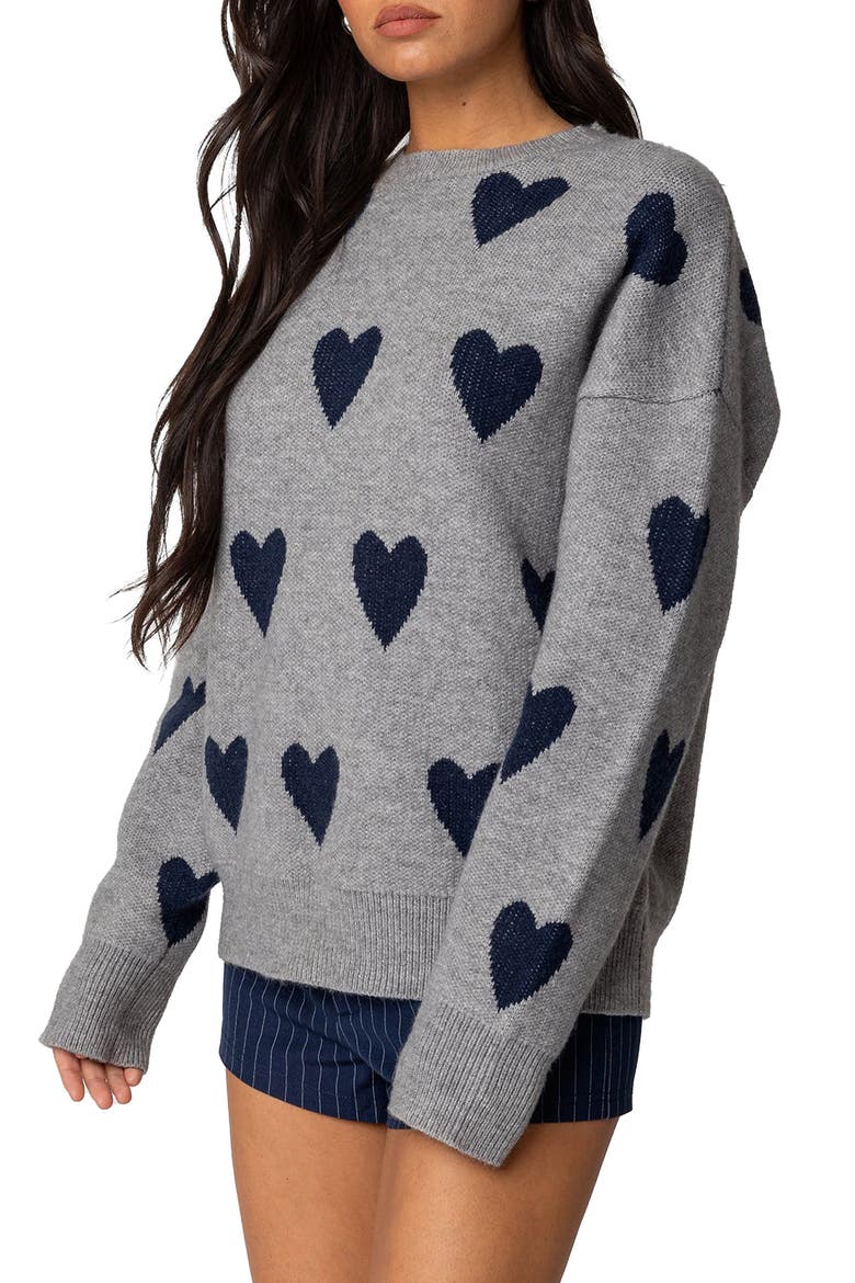 Big Heart Oversize Sweater, Alternate, color, GRAY-MELANGE