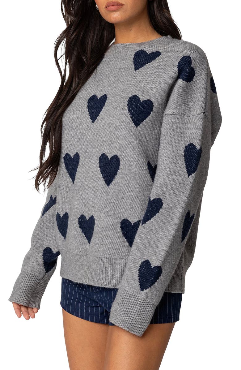 EDIKTED Big Heart Oversize Sweater, Alternate, color, Gray-Melange