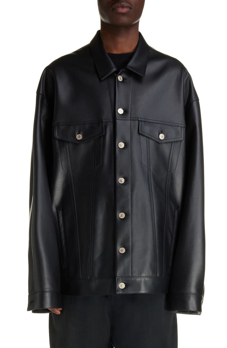 Balenciaga Oversize Leather Shirt Jacket, Main, color, Black