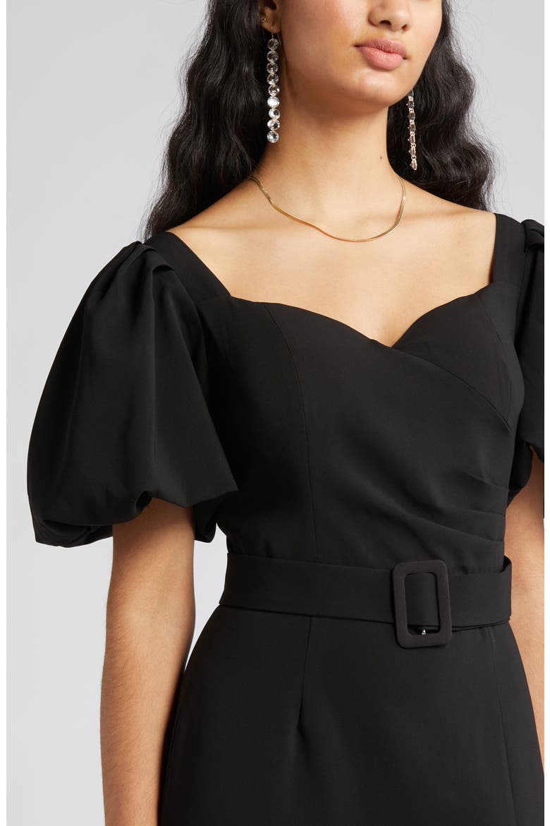 Bonnie Puff Sleeve Belted Sheath Dress, Alternate, color, BLACK