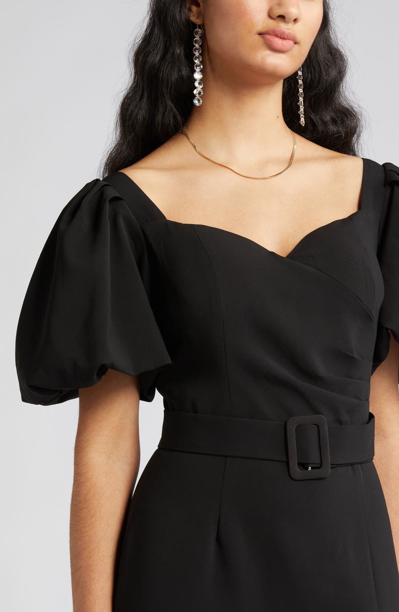 NIKKI LUND Bonnie Puff Sleeve Belted Sheath Dress, Alternate, color, Black