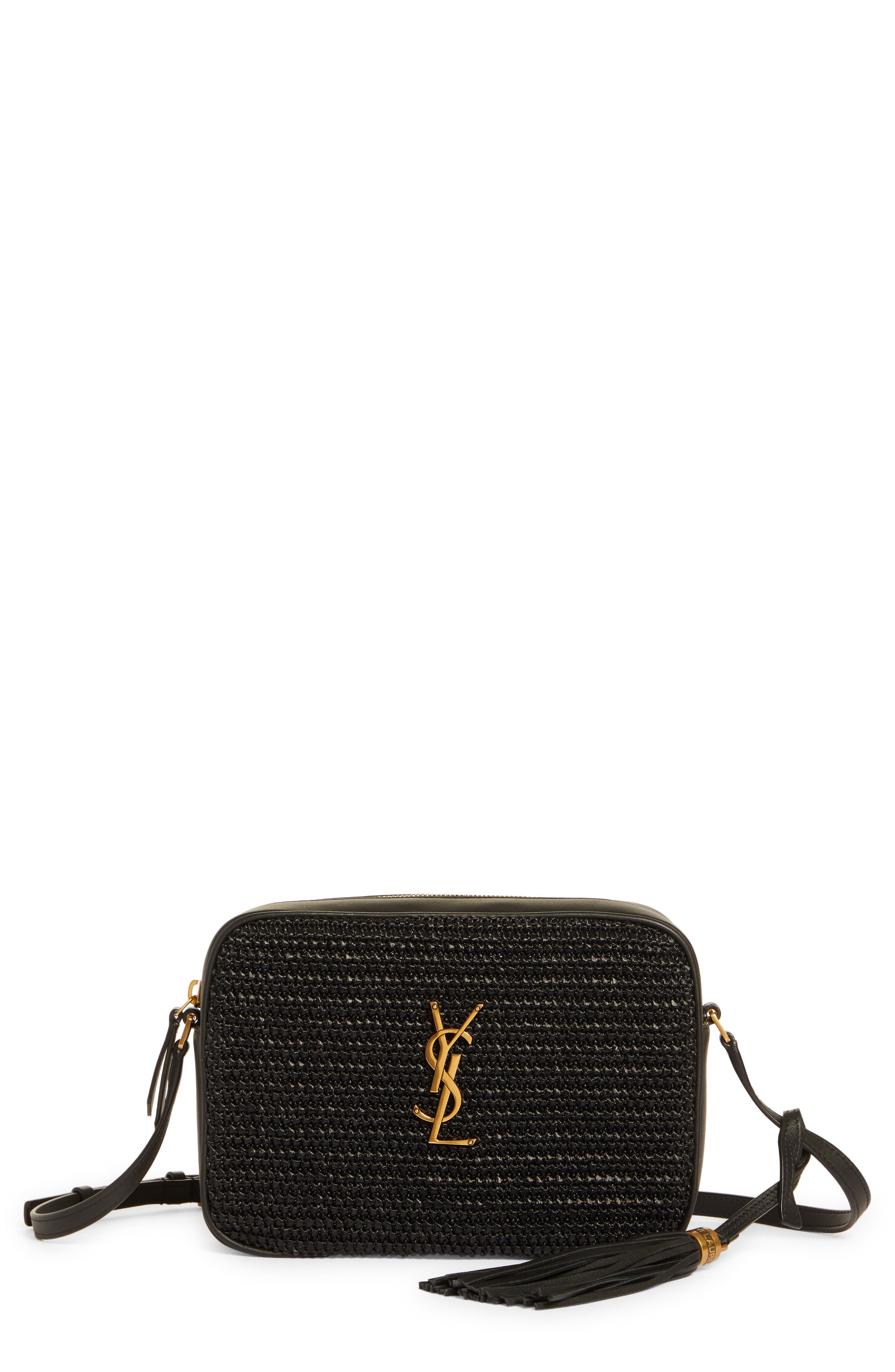 Saint Laurent Medium Lou Raffia & Leather Camera Bag, Main, color, 
