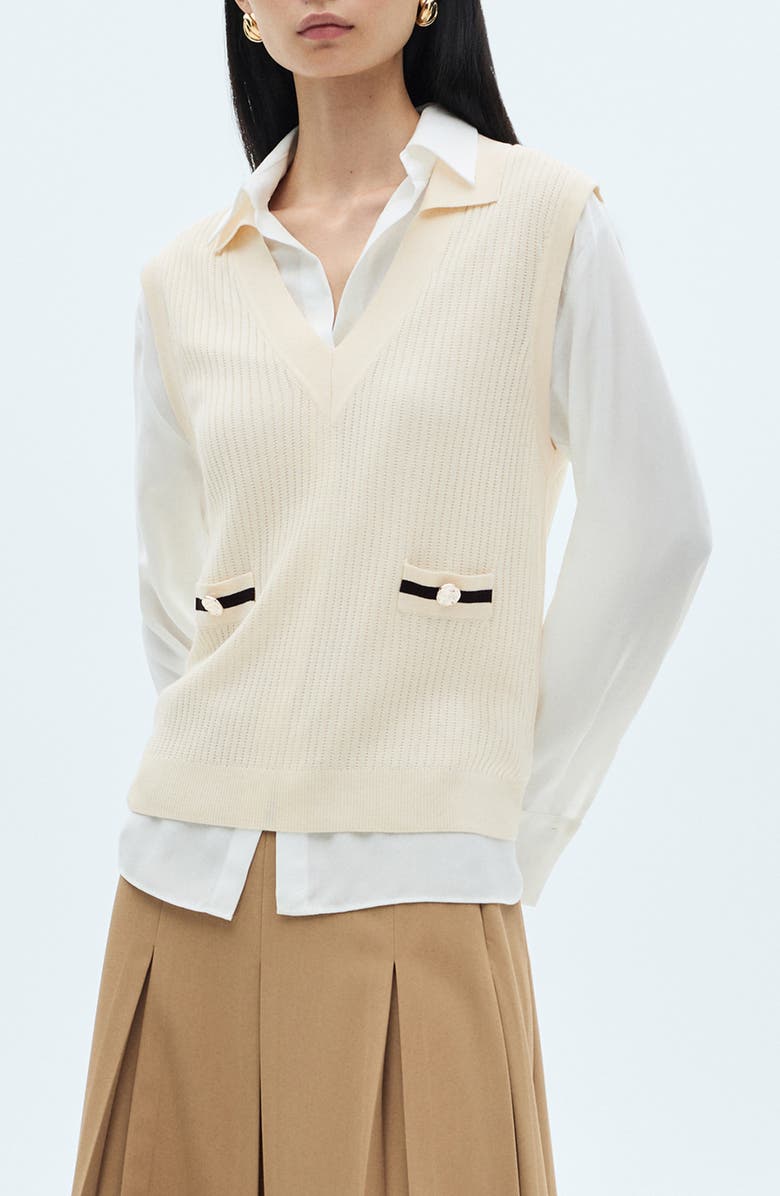 MANGO Contrast Trim Sweater Vest, Main, color, 