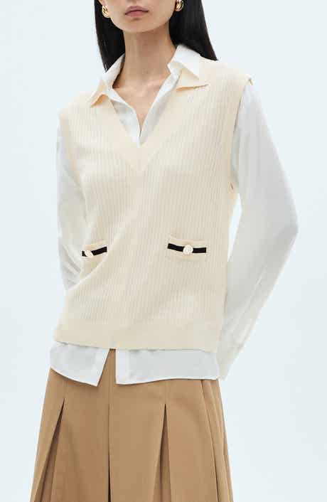 MANGO Contrast Trim Sweater Vest
