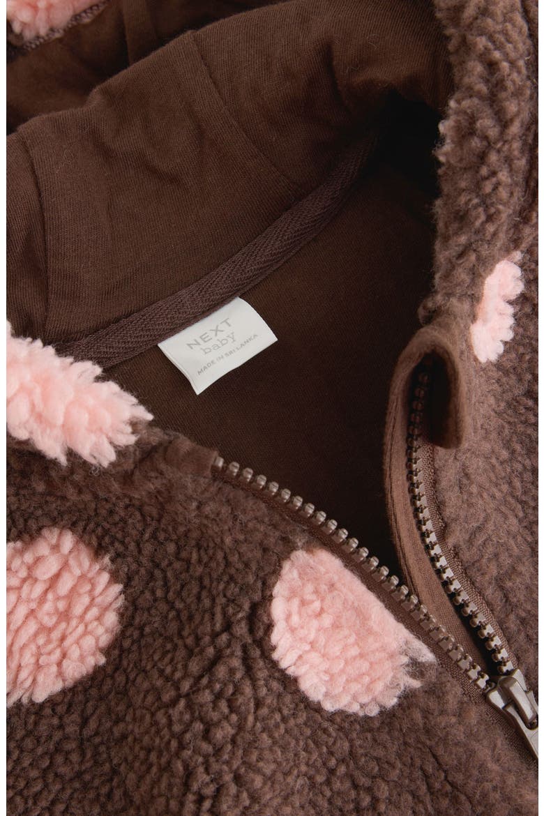 Polka Dot Borg Fleece Hooded Jacket, Alternate, color, BROWN