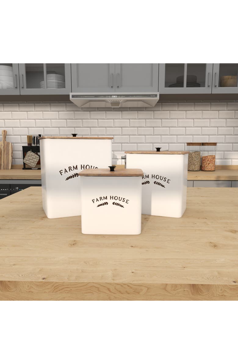 UMA Farmhouse Set of 3 Metal Canisters, Alternate, color, White
