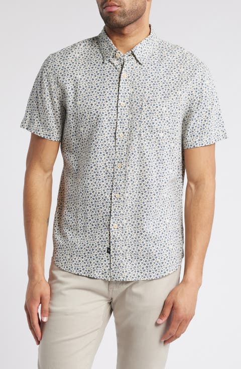Carson Floral Short Sleeve Stretch Linen Blend Button-Up Shirt
